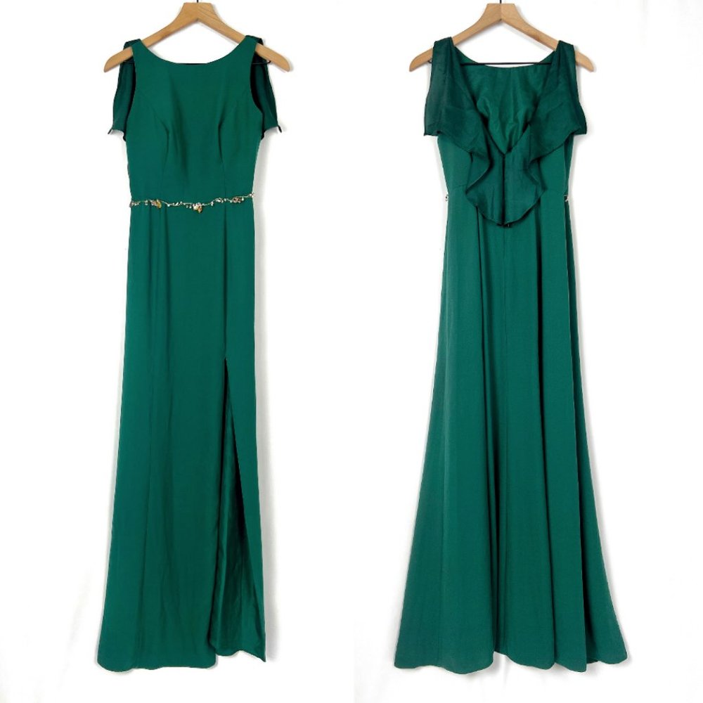 Vera Wang Full Length Maxi Dress Gown Ball Prom Gala High Slit Open Low Back - 4